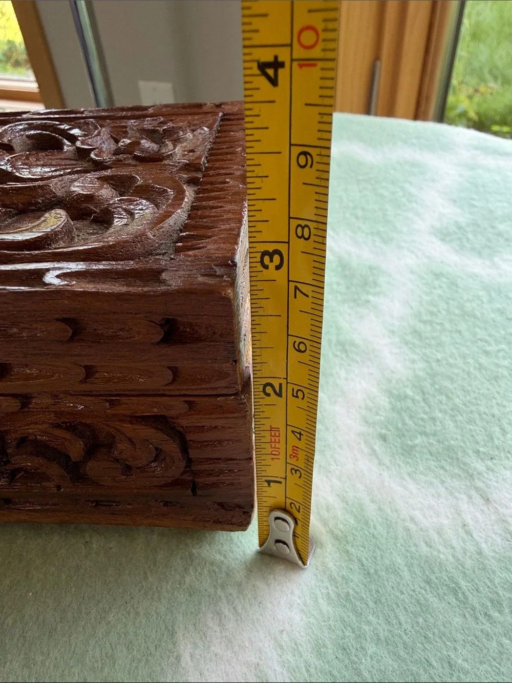 Hand-Carved Vintage Wooden Jewelry Box with Floral and Scrollwork - Brown